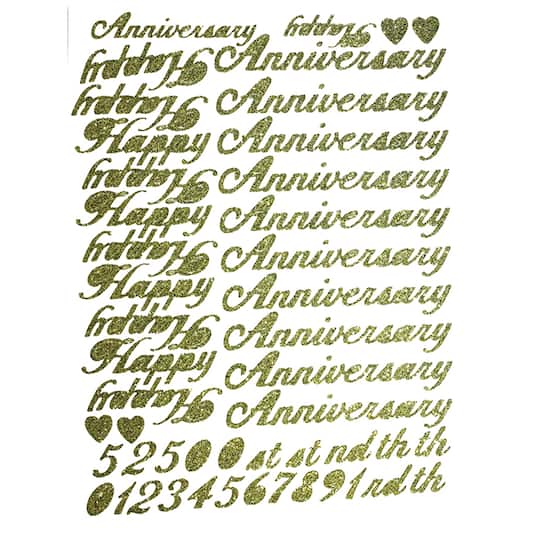 JAM Paper Gold Happy Anniversary Script Stickers Floral Adhesive